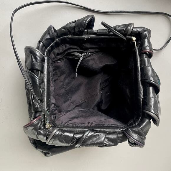 80s Soft Leather Envelope Clutch Petal Motif New Wave Crossbody Vintage Hobo Bag - Picture 5 of 8